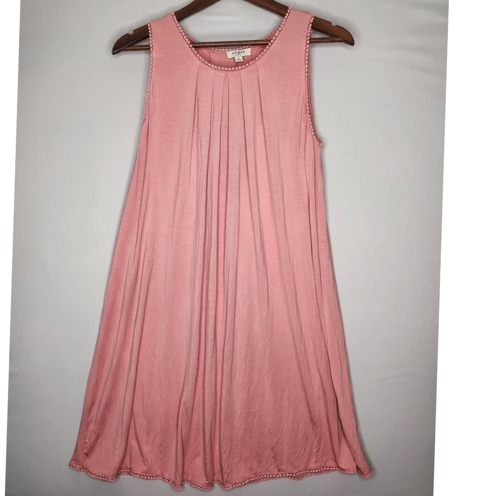 Umgee USA Round Neck‎ T-Shirt Dress Small Pink Pullover Crochet Details